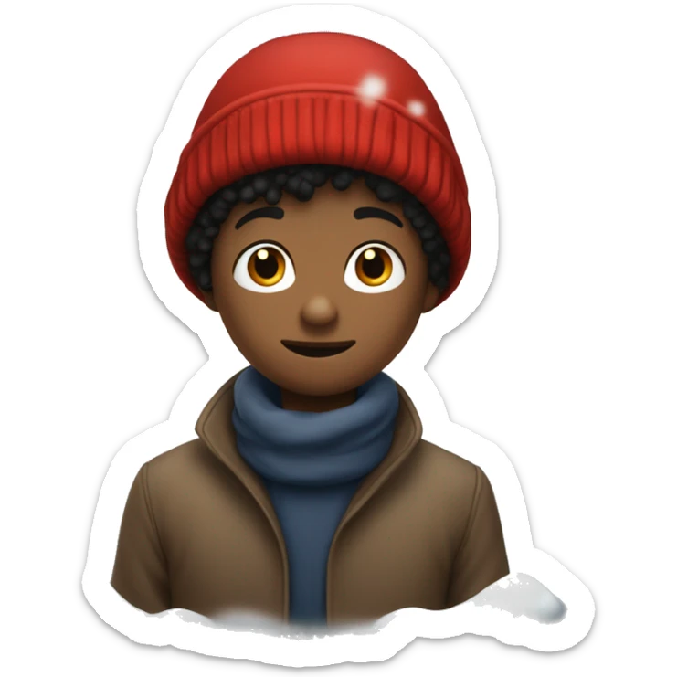 Peter from snowy day red hat and rest outfit with red gloves black kid in the snow sticker