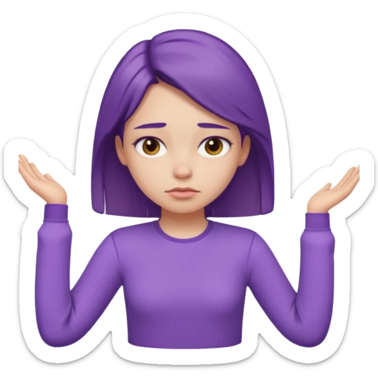 Pouty girl with squinted eyes folding arms in a purple longsleeve shirt she has fair skin sticker