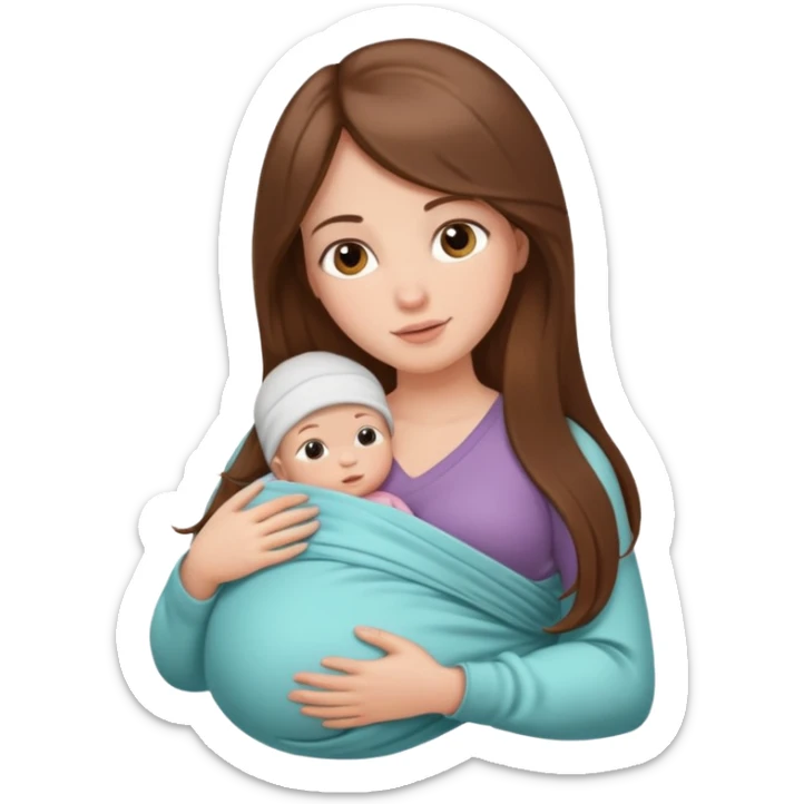 Pregnancy babywearing mom with long brown hair and fair skin with a small baby and wrap  sticker