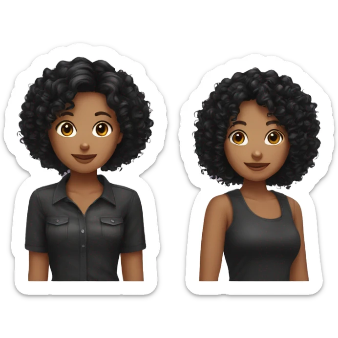 2 girls curly hair and wavy black color hair friends sticker