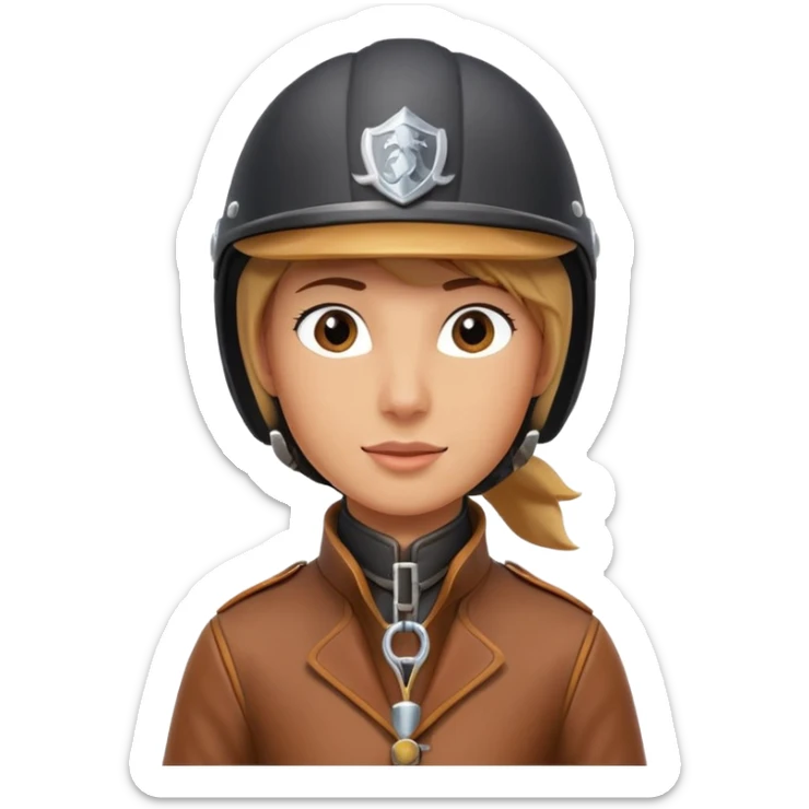 horse rider portrait, head and shoulders only, wearing riding helmet, leather jacket collar, confident expression, subtle horse tack strap visible, 3D cartoon, mobile game icon style, clean background, no text, no watermark
 sticker