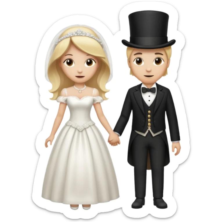 Man in top hat and blonde woman in wedding dress holding hands sticker