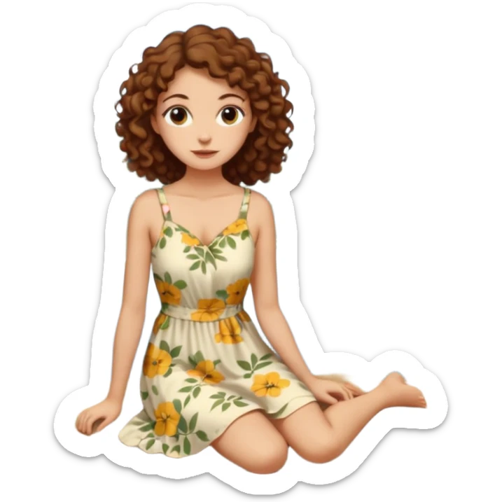 Sexy brown eyes, brown curly hair, white ethnicity half syren resting at shore of a lake in the forest sticker