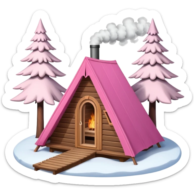 la tent that is a sauna and its smoke out the pipe try one with snow and trees around also pink
ag den mer som en rundt firkant og sort, også kan det stå SAUNA på pink sticker