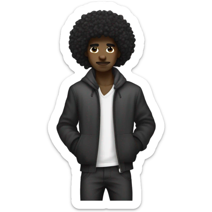 dark skin, black mullet afro curly Man Bowing, street wear style, twink, intricate face sticker