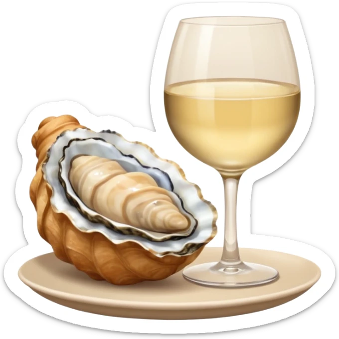 French cuisine humanless avatar in clean emoji-style illustration. 1 Croissant, oysters and wine glass, soft beige tones, simple shapes, flat design, refined and cozy. sticker