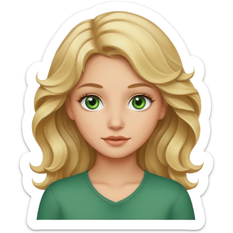 Pretty girl with wavy blonde hair, beige skin, and green eyes. sticker