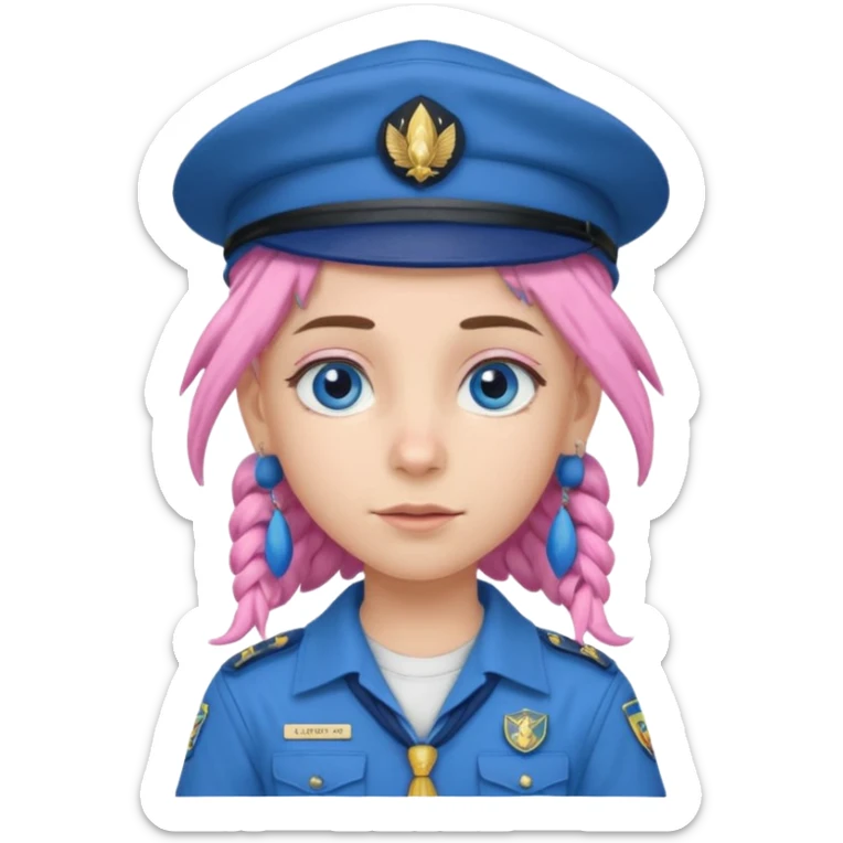 very pretty boy big blue eyes, scout girl with pretty pink uniform, blue dreadlocks, and big earrings and scouts hat sticker