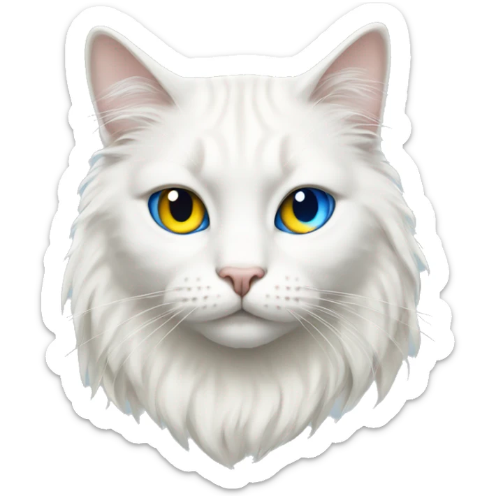 White cat with semi long hair but it has one eye yellow and one eye deep blue  sticker