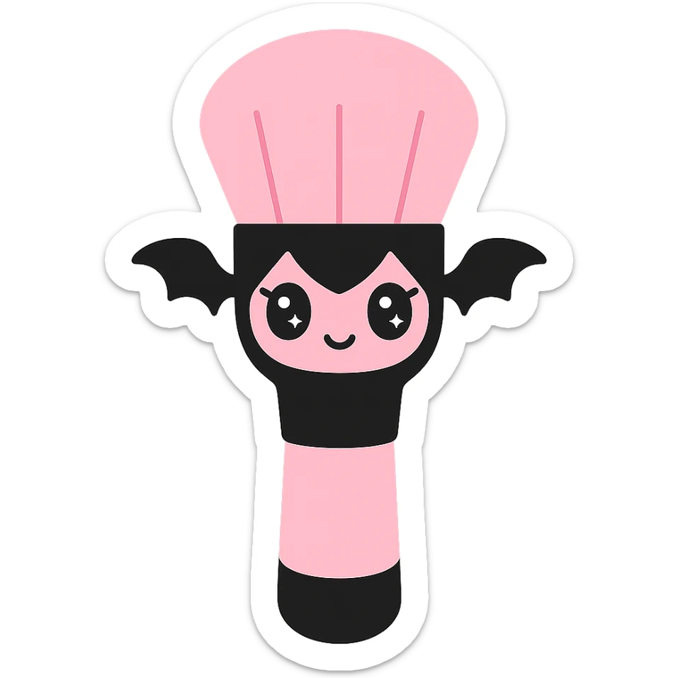 BLACKPINK-inspired gothic makeup brush, no hearts, cute and stylish, black and pink colors sticker