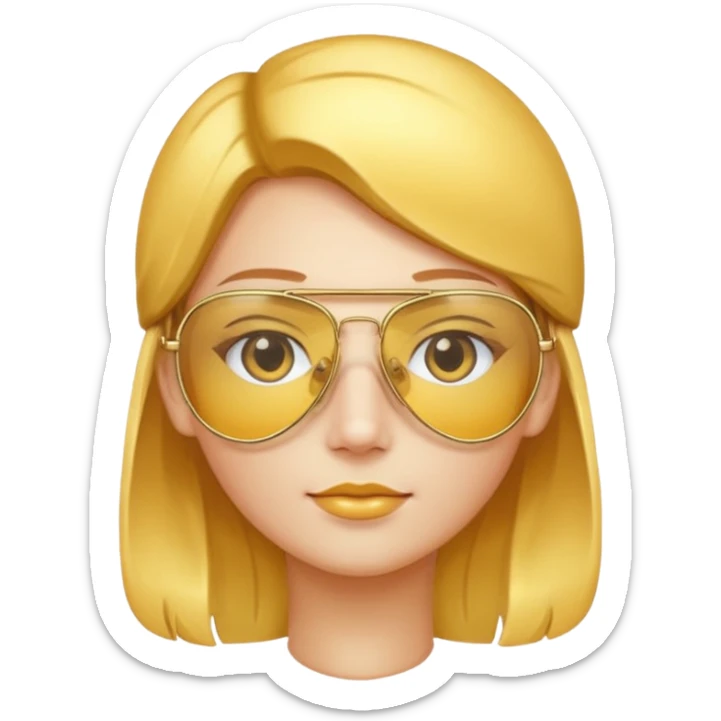 golden-yellow aviator Glasses, metallic frame with clear lenses, gentle highlights. only glasses. sticker