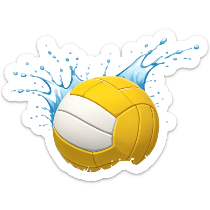 An icon featuring a yellow water polo ball floating on the water with goals in the background, inside a swimming pool. The design includes splashes and ripples, symbolizing the fast-paced action and strategy of water polo. Transparent background highlights. sticker
