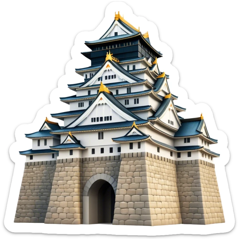 Cinematic Realistic Osaka Castle Landmark Emoji, showcasing the majestic historic castle rendered with dramatic stone textures and regal, natural lighting. sticker