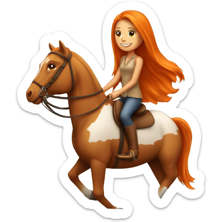 Tan girl with long orange hair riding a horse sticker