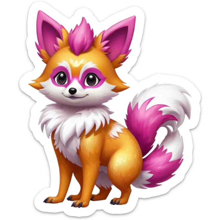 Electric girly feminine elegant lanky realistic shiny glittery shimmering shimming snowy white pink magenta feathery Fennekin-Growlithe-Electrike-fusion (full body) sticker