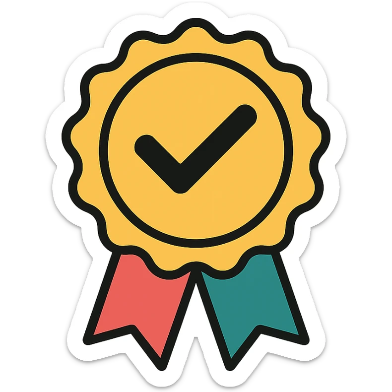 vector icon of a seal of trust with gold and colorful elements, elegant and minimalist flat design, isolated on white background, award badge style, 2D flat vector, trending icon look, soft shadows, no text, perfect for commercial use, icon style, variation 1 sticker