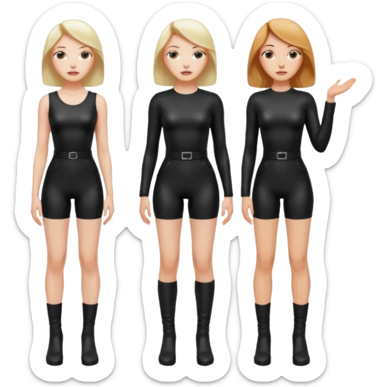 A woman on her knees for another woman, while the other woman stands up next to her. The woman standing is a dominatrix, the other woman on the knees is a slave sticker