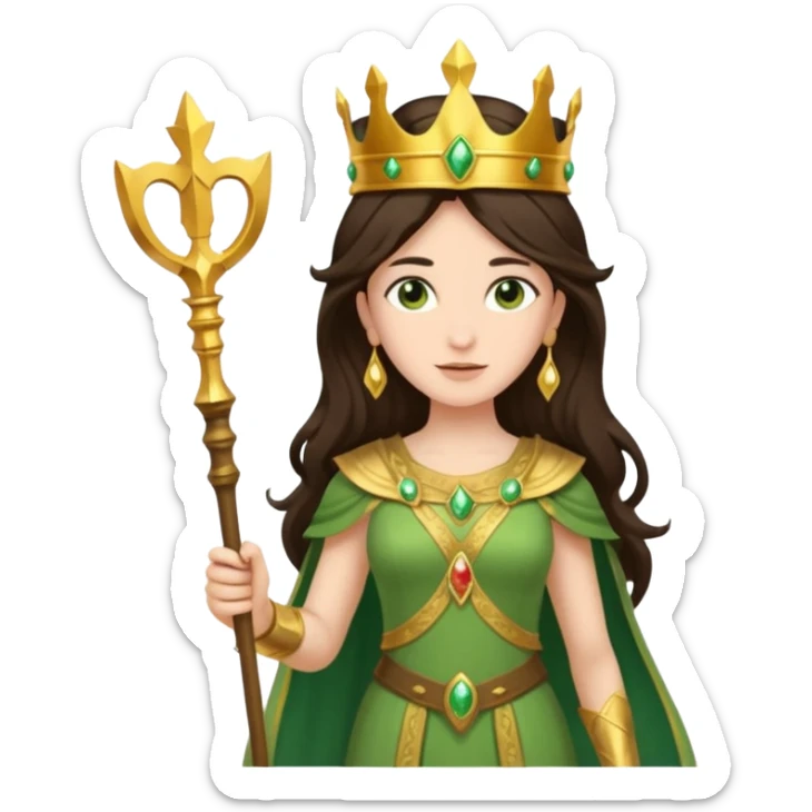 Juno, Marriage Goddess from Rome Mythology with long dark brown hair, green outfit, fair skin sticker