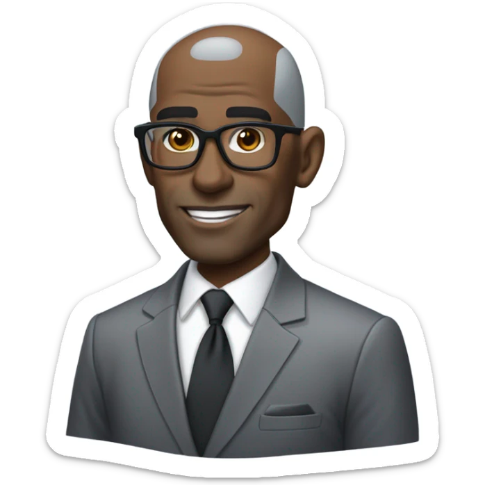 deon sanders with round face and suit and glasses and buzz cut and small eyes and over 50 small gray bearded receding hairline and small black eyes and wrinkled forehead sticker