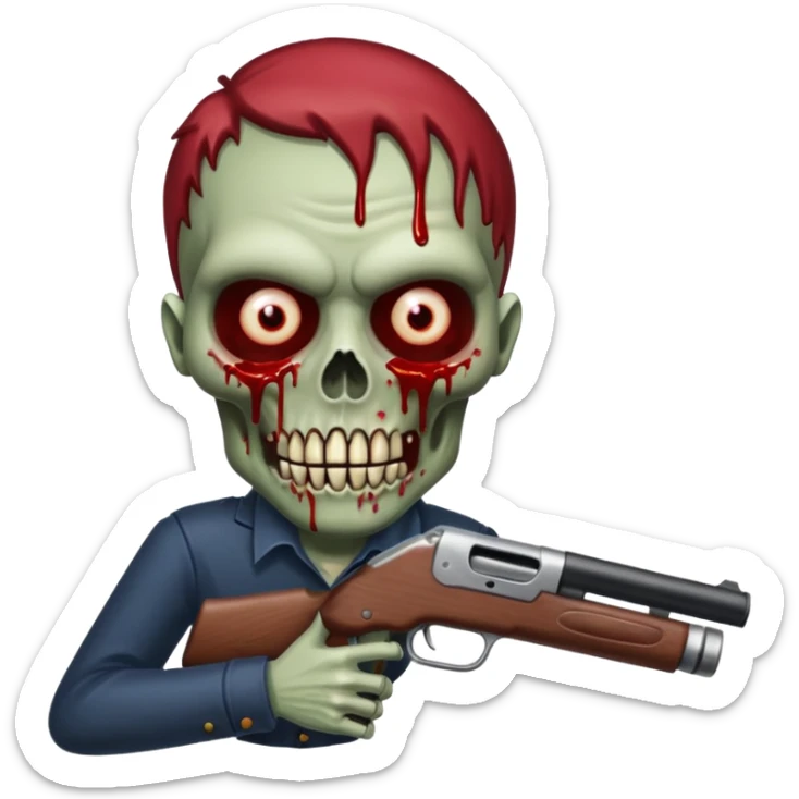 Bloody zombie shotgun pointed straight forward. In the style of your bleeding skull zombie art, but a shotgun pointing forward, not at an angle sticker