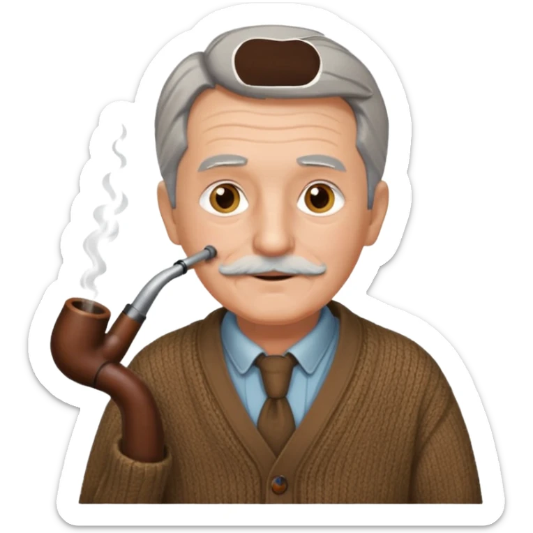 emoji of a gentleman in his 70s, with a pipe, gray hair, wearing a cardigan sticker
