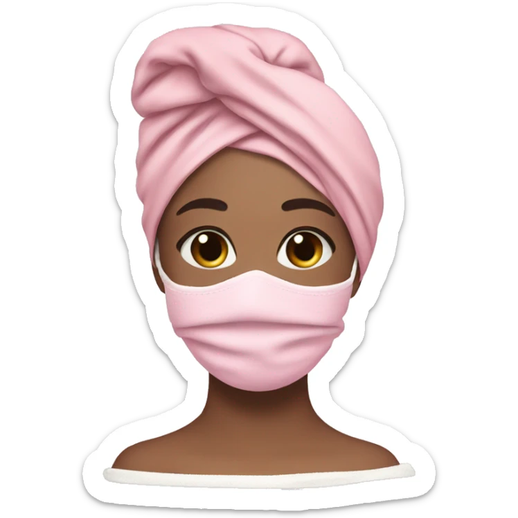 girl in pink skincare face mask with hair wrapped up in white towel aesthetic  sticker