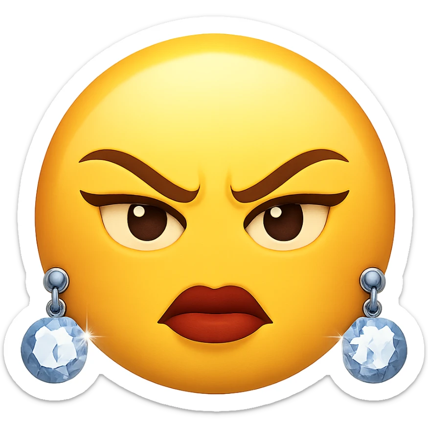 slay emoji, sparkling earrings, fierce and fashionable sticker