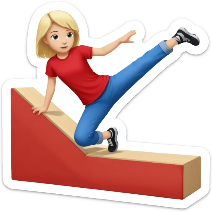 a very young blonde girl doing parkour (color blocks) at kids school sticker