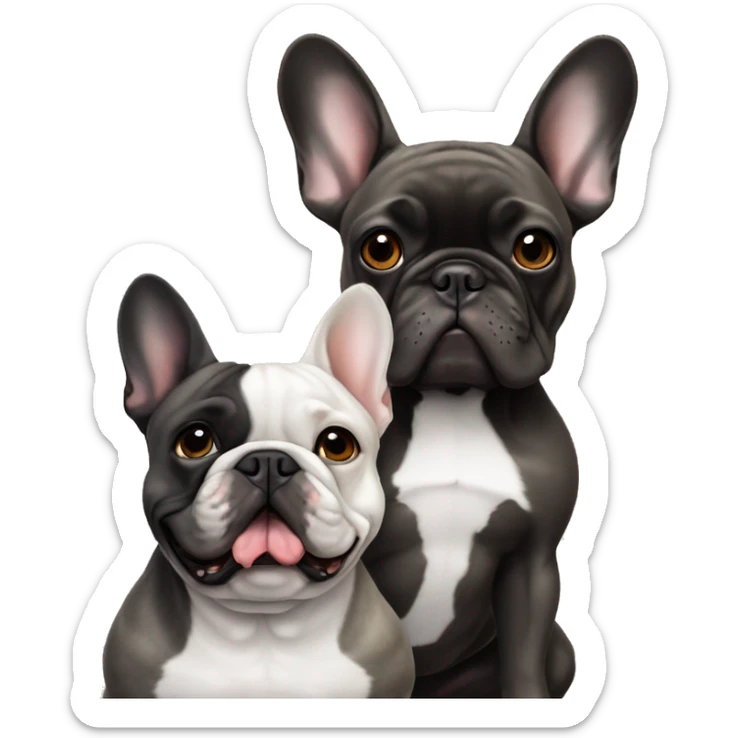 gray french bulldog alongside a dark brindle French bulldog, best friends sticker