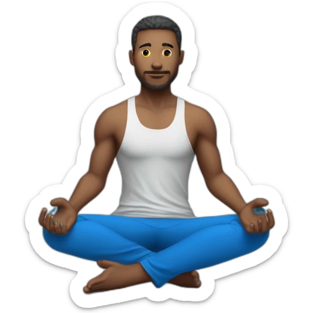 a male gamer instead of a computer head and blue clothes is sitting in a yoga pose sticker