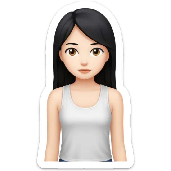 a pretty bratz fair girl with long straight black hair  with a white tank top sticker