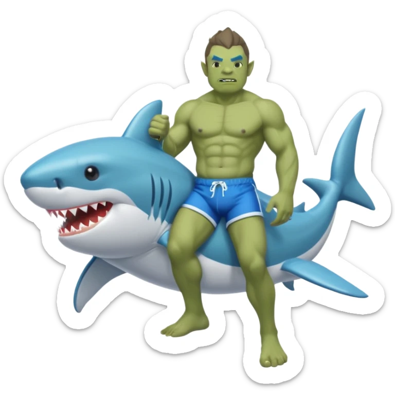An orc male on an inflatable circle in the form of a shark sticker