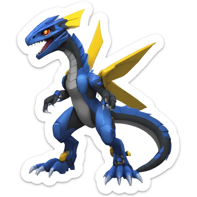  Cool Edgy Black Blue Yellow Digimon-Fakemon-Guilmon-Velociraptor-Dragon-Mecha full body sticker