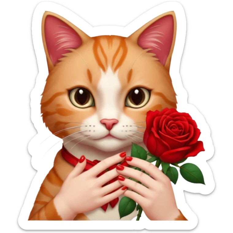 Flower 🌹in hand whiteout face in hand cat whitout  face person and Cat just hand sticker