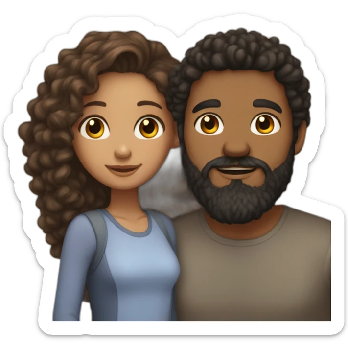 light brown skin girl with long curly brown hair and her boyfriend with black beard and light skin sticker