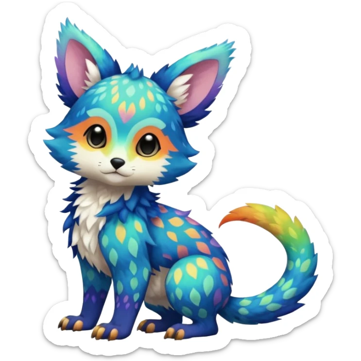 Colorful tropical exotic cute cool beautiful shiny beautiful fantasy-Trico-Cacomistle-oncilla-animal-Fakémon-hybrid-fursona (full body) sticker