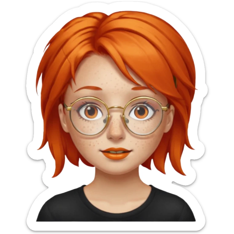 A girl with orange red hair glasses and gold nose ring sticker