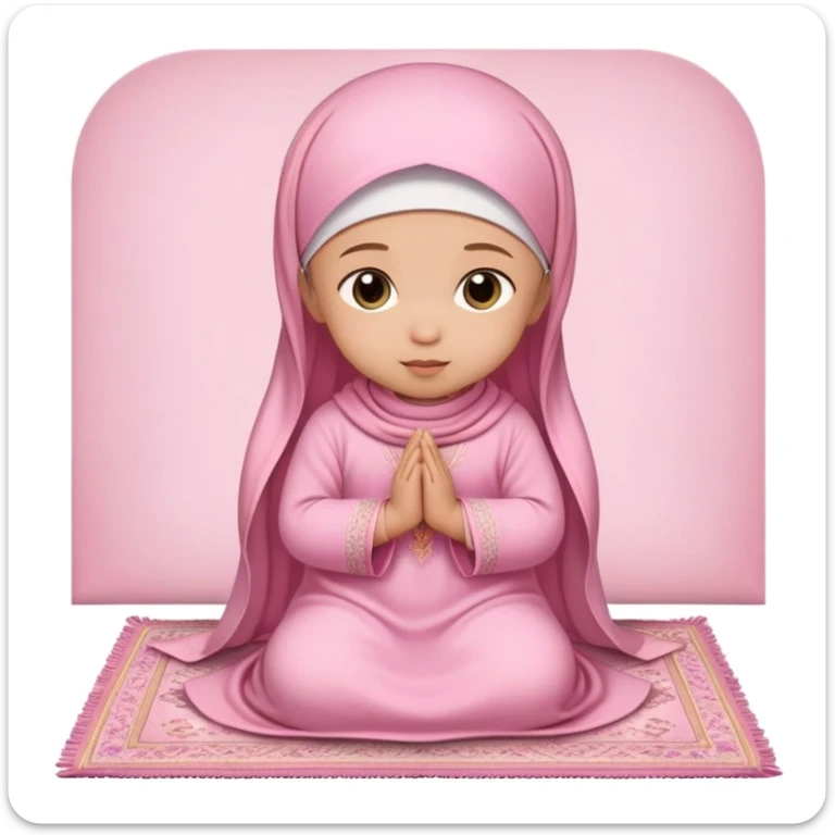 baby Muslim girl wearing pink dress on a light pink prayer rug sticker