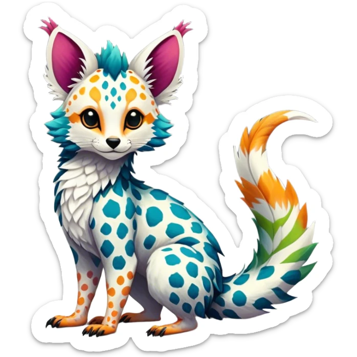 Feral Rare Fantasy vibrant tropical Vernid-Trico-species by LiLaiRa, random markings, tufted tail, tufted ears, full body sticker