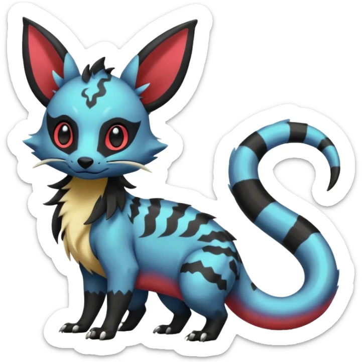 Rare exotic cute epic aesthetic gothic colorful Salandit-Eevee-Civet-species-Fakemon-hybrid-creature, with markings, full body sticker
