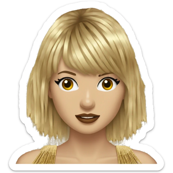 Taylor Swift in a gold fringe spaghetti strap dress that looks fearless sticker