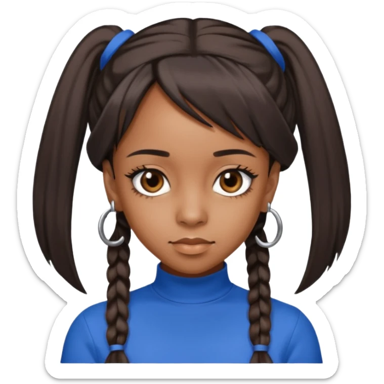 Lisa Left Eye Lopes with dark brown long ponytail hair, brown eyes, blue outfit sticker