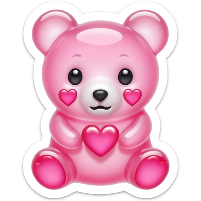 White jelly bear in the shape of a [unclear] with large pink heart-shaped eyes sticker