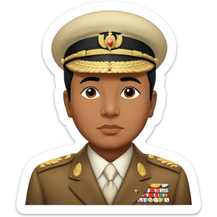 ​Cinematic Realistic Portrait of Sukarno, depicted in a lifelike, realistic style based on his iconic portrait, showcasing his thoughtful, charismatic expression in period attire, rendered with detailed textures and warm, evocative lighting that captures his pioneering spirit and national pride, sticker