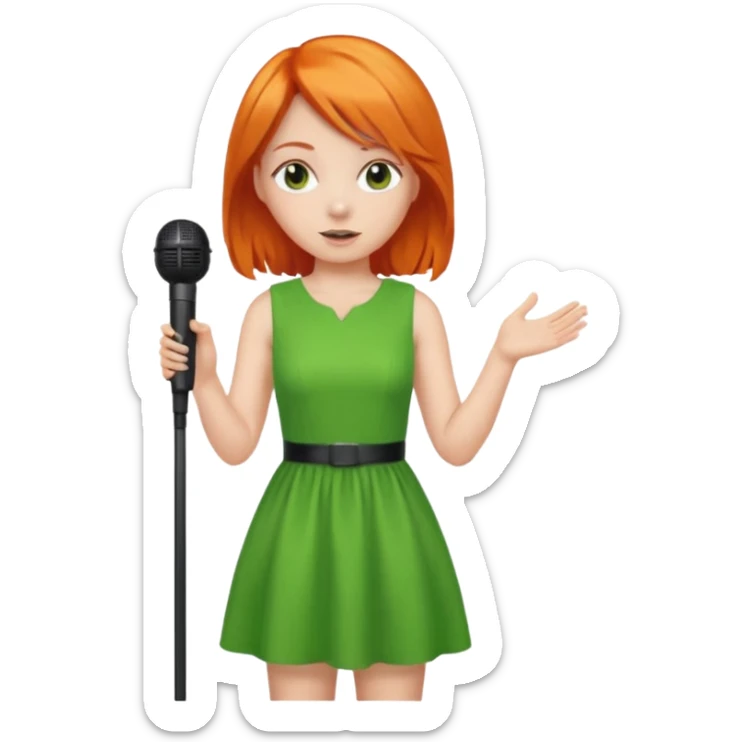 girl in blink green dress, orange hair, holding a mic



















 sticker