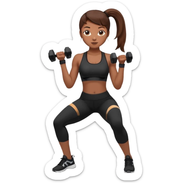 beautiful girl with brown hairs in sport wear in her hands is dumbbells sticker