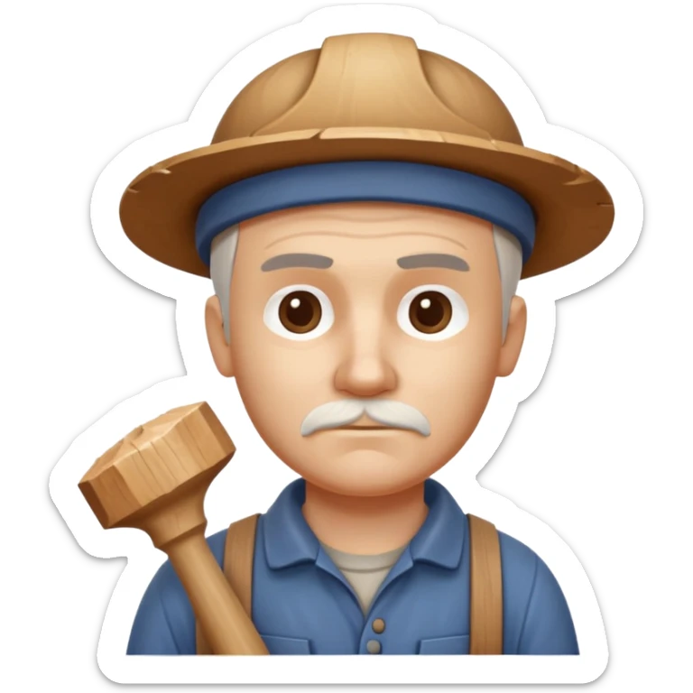 wood carving carpenter portrait, head and shoulders only, carving wooden figure with chisel, wood shavings visible, focused craftsman expression, artisan workshop vibe, 3D cartoon style, mobile game icon style, clean background, no text, no watermark
 sticker