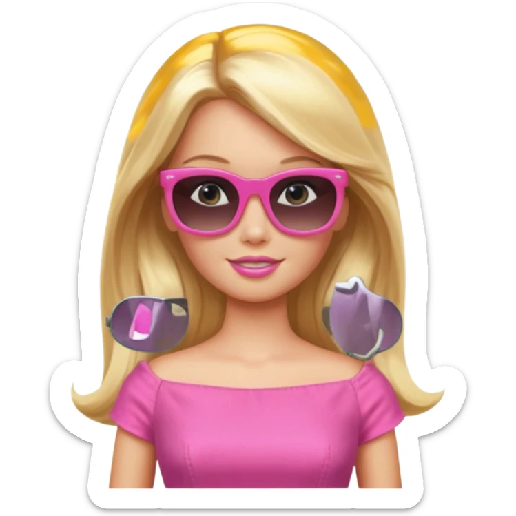 barbie with long blonde hair wear sun glasses, pink dress sticker