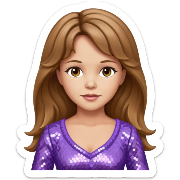 Linda Blair with long light brown hair,  light lavender sequin outfit  sticker