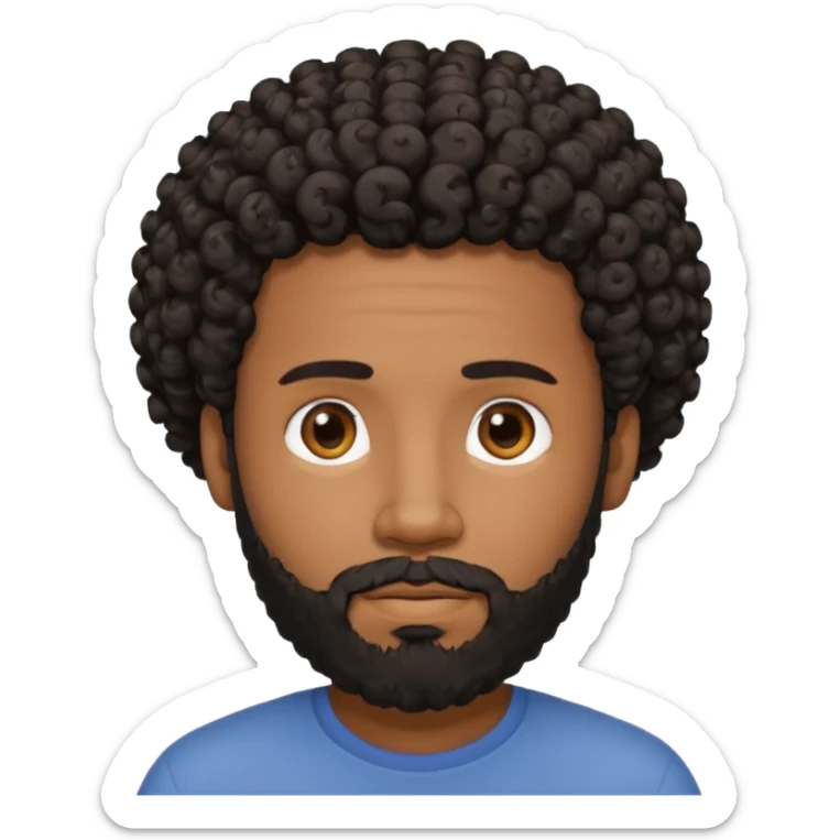 This is a cartoon-style avatar of a black man with curly black hair, a beard, and a calm expression  sticker